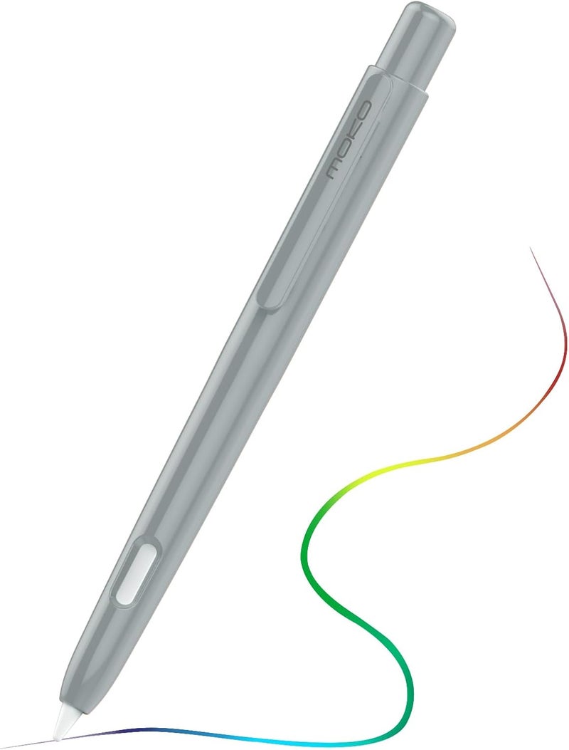 MoKo Holder Case Compatible with Apple Pencil 2nd Generation, Retractable Protective Apple Pencil Cover with Sturdy Clip, Hard PC Apple Pencil Case, Support Double-Tap, Silver Gray - Image 1